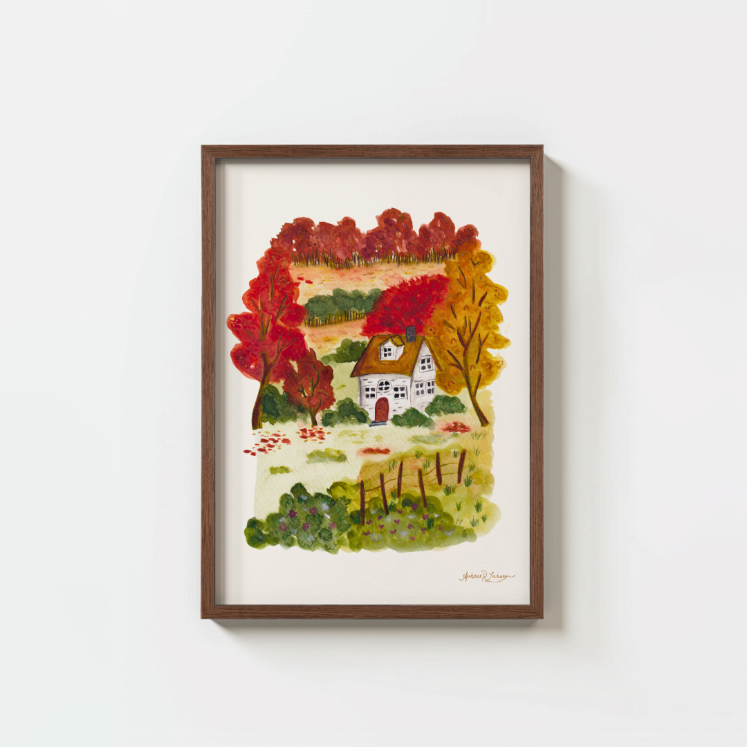 Autumn Cottage - Watercolor Nature Print